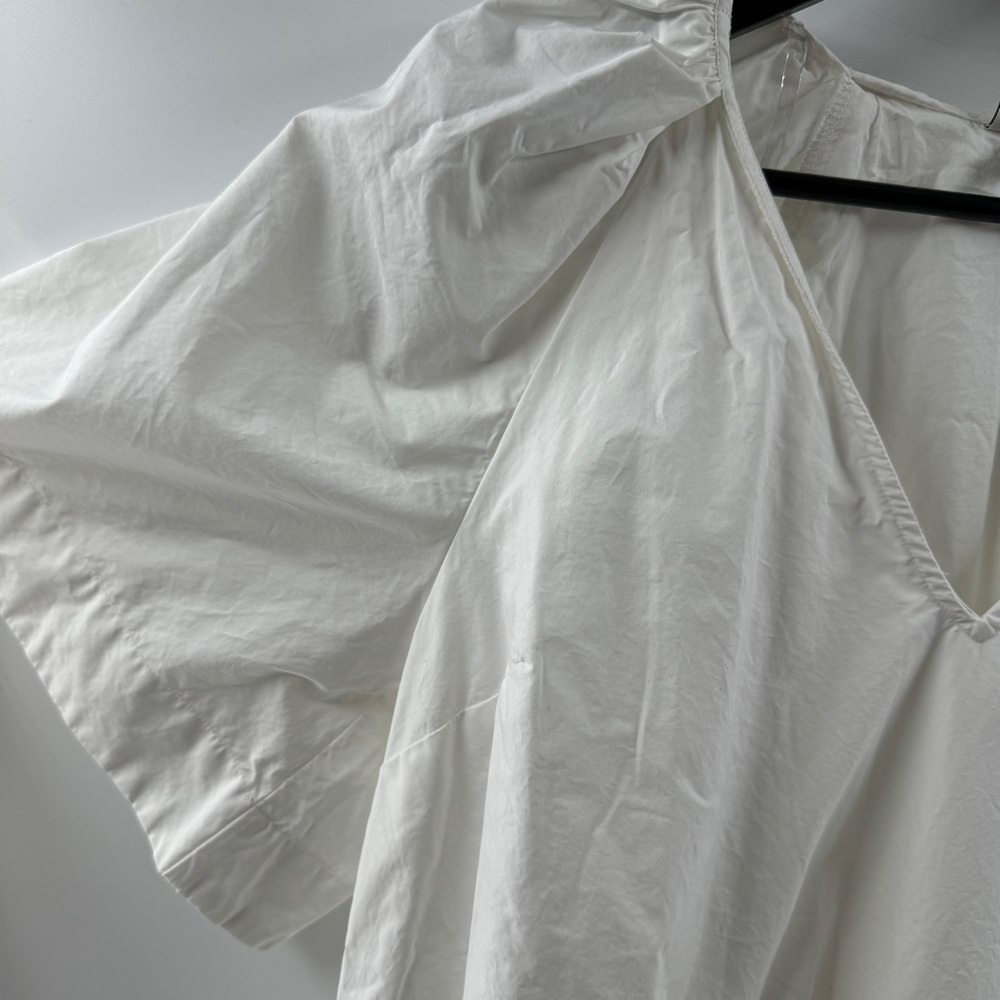 A New Day White Puff Sleeve V-Neck Knee-Length Dress with Pockets Size Large - Picture 2 of 10